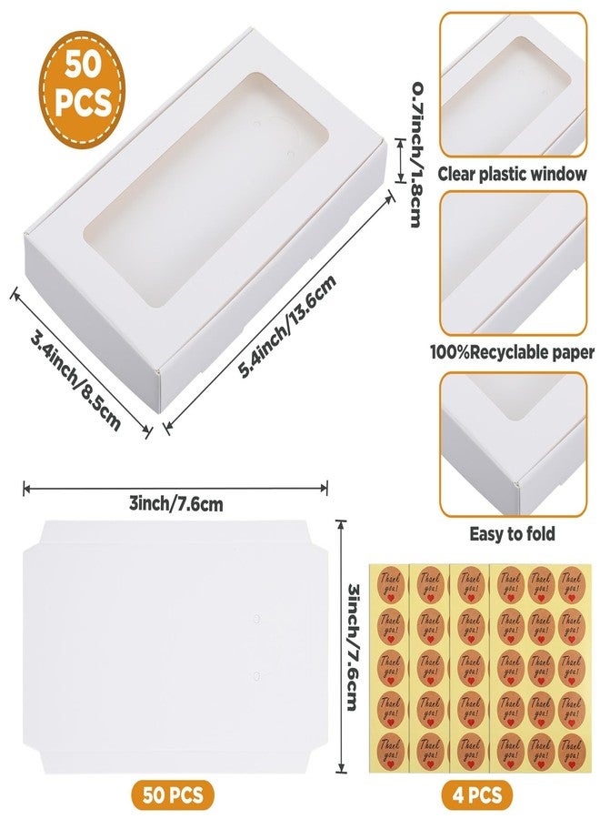 Limbeuuu 50 Pcs Jewelry Packaging Boxes 5.4"x3.4"x0.7" Paper Necklace Gift Box Bulk with Clear Window 50 Display Card 60 Sticker for Displaying Necklaces Rings Bracelets Earrings(White) - Image 2